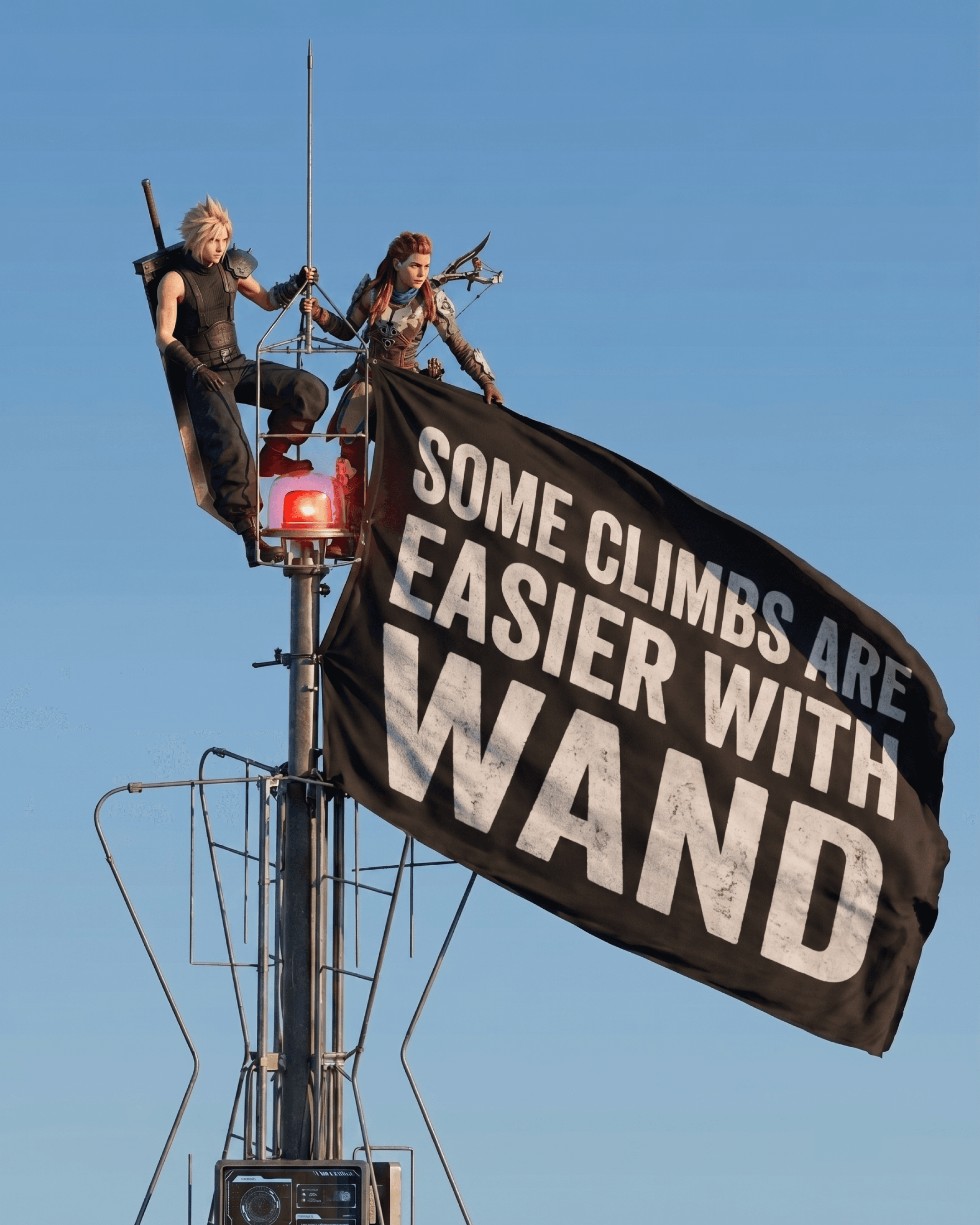 Two unlikely adventurers take the shortcut to the top with Wand making the climb easier.