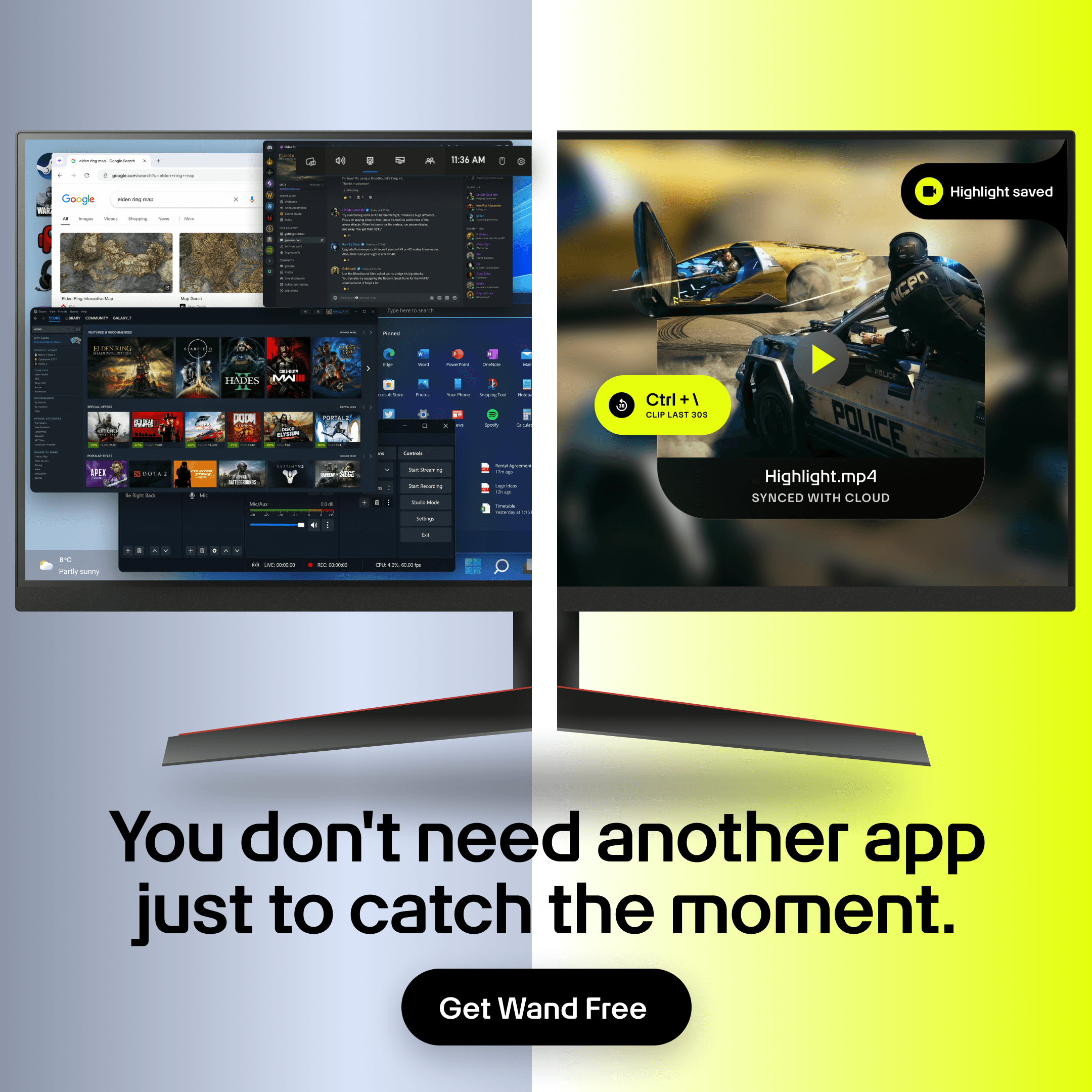 A cluttered desktop gives way to a single gaming layer built to handle the moments that matter.